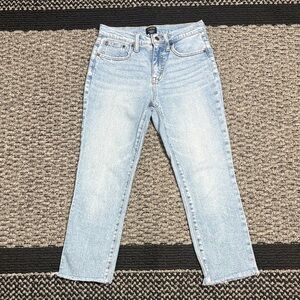 J. Crew Essential Straight Jeans Women’s 25P Cropped Raw Hem Stretch Denim Light